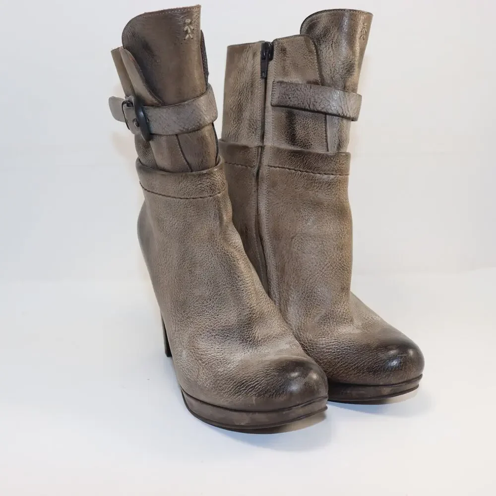 Henry Beguelin Italian Leather Ankle‎ Boots Taupe Distressed 37 (US6-6.5)